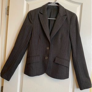 Theory jacket from Bergdorf Goodman. Wool blended blazer charcoal-brown stripes